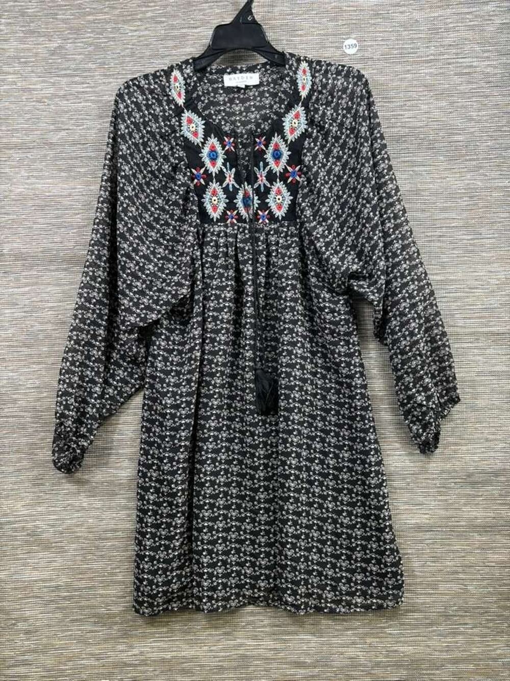 Hayden Los Angeles Floral Sheath Dress Womens Size M Black 3/4 Sleeve Boho Fairy